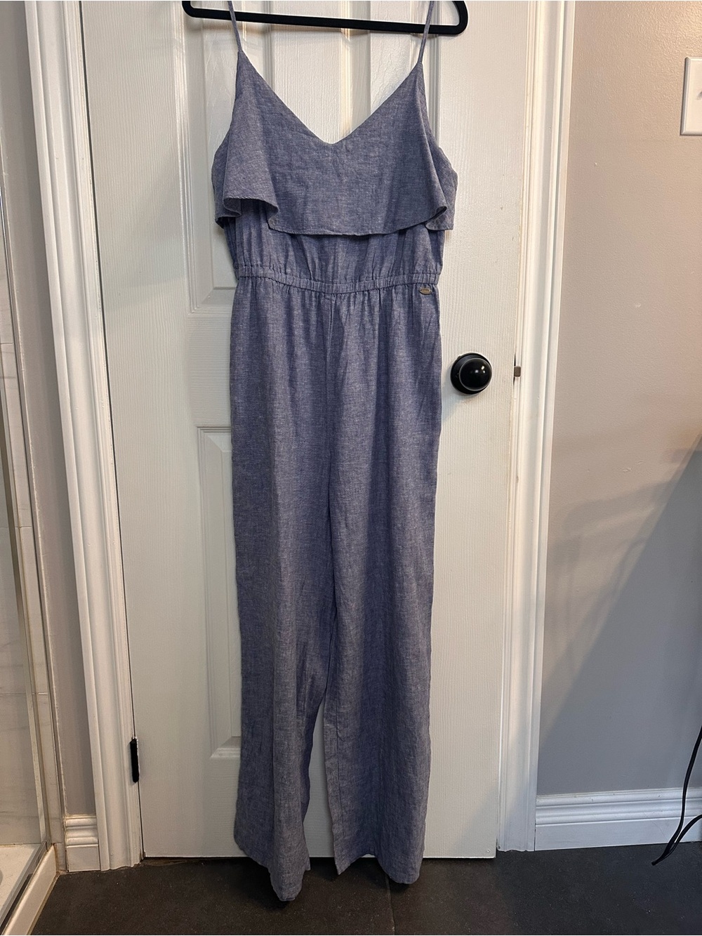 GUESS by Marciano Chambray Ruffle-Front Sleeveless Jumpsuit - Picture 1 of 4
